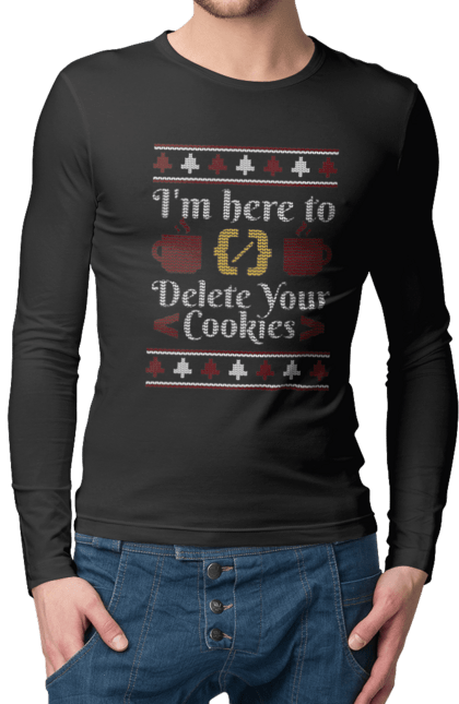 Чоловічий лонгслів з принтом "Я тут щоб з'їсти твої кукі". 404, ай ті, айтішник, бінарний, код, програміст, розробник, хакер. 2070702