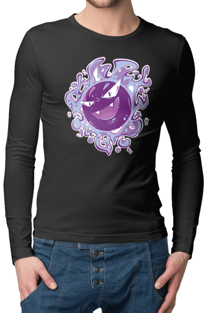 Men's longsleeve with prints Pokemon Gastly. Anime, games, gastly, nintendo, pokemon, pokemon go. 2070702