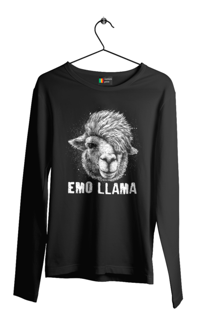 Чоловічій лонгслів з принтом "Емо Лама". Alpaca, animals, distressed, emo, funny, llama, vintage, емо, лама. 2070702