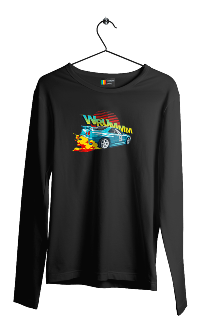 Чоловічий лонгслів з принтом "Авто". Авто, вогонь, вулиці, денги, дрифт, спорт, спортивне авто, швидкість. 2070702