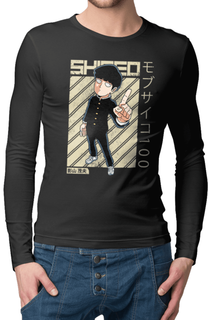 Men's longsleeve with prints Mob Psycho 100. Anime, manga, mob, mob psycho 100, shigeo kageyama. 2070702