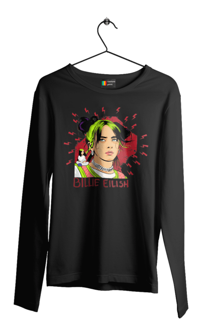 Чоловічий лонгслів з принтом "Біллі Айліш". Біллі айліш, логотип біллі айліш, принт біллі айліш, співачка біллі айліш. 2070702