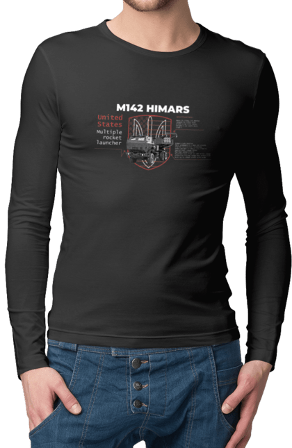 Чоловічий лонгслів з принтом "M142 HIMARS англійська". Himars, m142 himars, залужний, зброя. 2070702