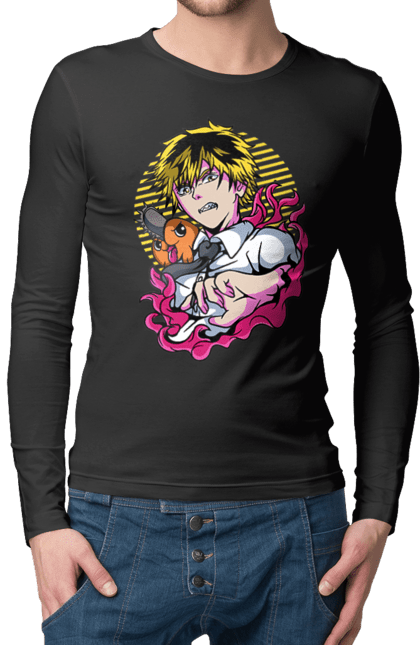 Men's longsleeve with prints Chainsaw Man. Anime, chainsaw man, demon, denji, manga, pochita, shonen. 2070702