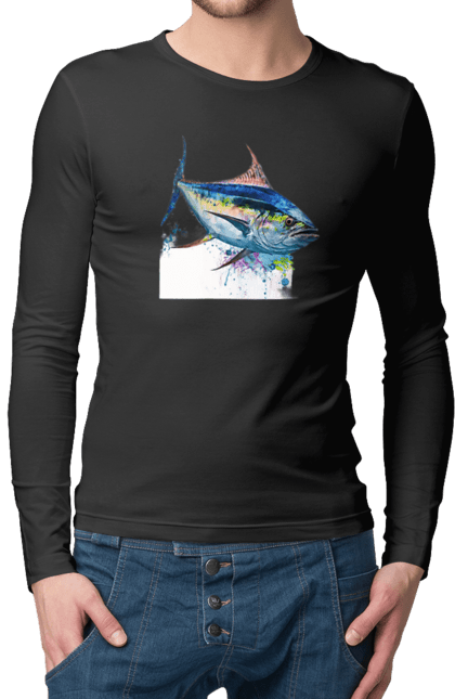 Чоловічій лонгслів з принтом "Тунец риба кольорова". Арт, кольорова, риба, тварини, тунец. CustomPrint.market
