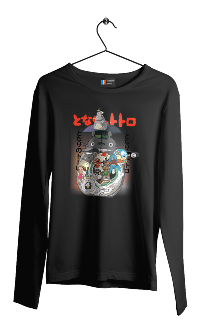 Men's longsleeve with prints Totoro. Adventures, anime, comedy drama, fantasy, film, my neighbor totoro, tv series. 2070702