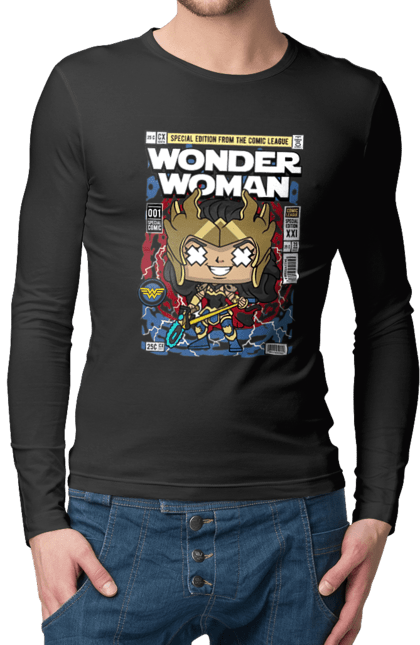 Чоловічій лонгслів з принтом "Wonder Woman". Womder, герой, жінка, комікси, комікси dc, чудова жінка. Funkotee