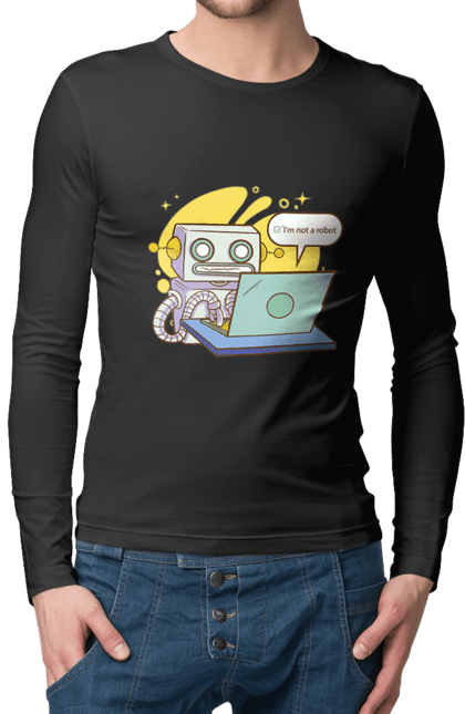 Чоловічий лонгслів з принтом "Я не робот Хакер зрозуміє 404 до дня програміста". 404, aws, backend, c++, cloud, css, frontend, golang, java, js, linux, python, script, web, ай ті, айті, айтішник, верстка, дата, код, компьютер, лаптоп, облако, ошибка, програміст, программа, программист, програмування, робот, хакер, язык. 2070702