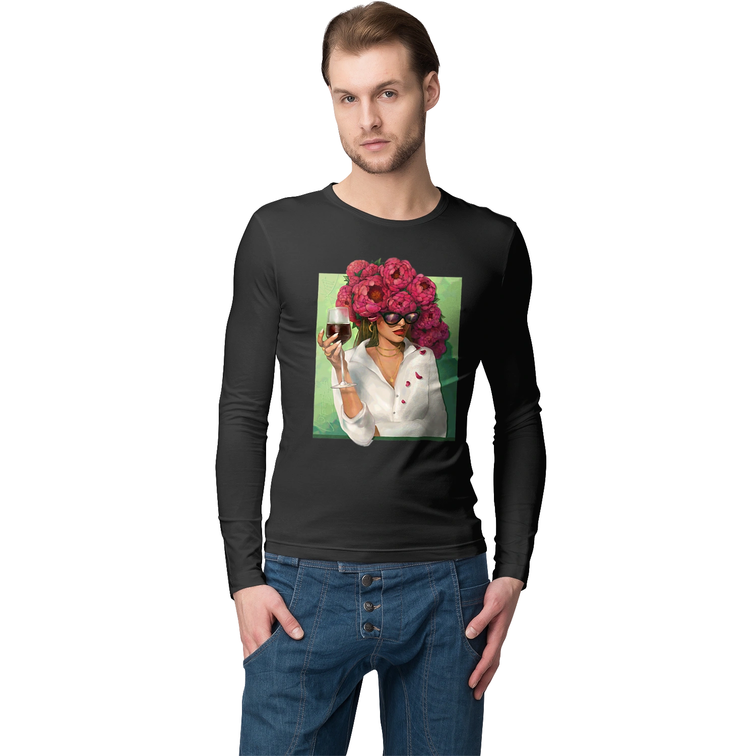 Дівчина з півоніями та келихом