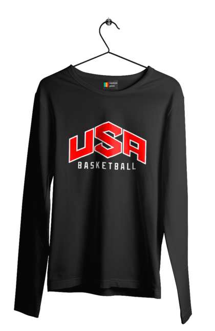 Мужской лонгслив с принтом Баскетбол США. Basketball, usa, usa basketball, баскетбол, команда, спорт, спортивная команда, сша. 2070702