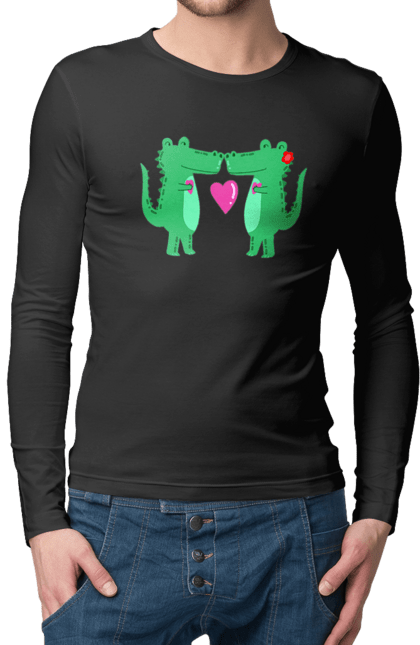 Чоловічій лонгслів з принтом "Пара крокодилів, любов". День святого валентина, крокодил, любов, парні футболки, почуття, серце. CustomPrint.market