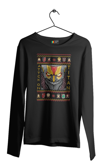 Мужской лонгслив с принтом Ugly Sweater Attack On Titan2. Аниме, атака титанов, боевик, бронированный гигант, драма, манга, постапокалиптика, райнер, райнер браун, рождество. 2070702