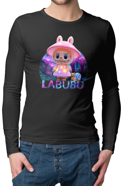 Чоловічий лонгслів з принтом "Лабубу". Брелок лабубу, іграшка лабубу, лабубу, лабубу кока кола, лялька лабубу, мерч лабубу, мила, рожева лабубу, смішна лабубу. 2070702