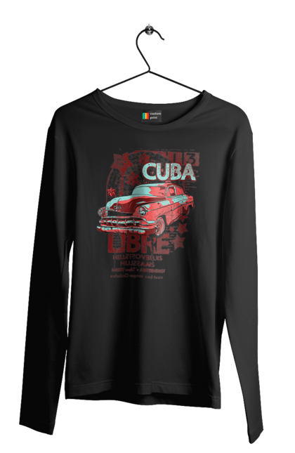 Чоловічий лонгслів з принтом "Куба, Машина". Куба, машина, ретро. 2070702