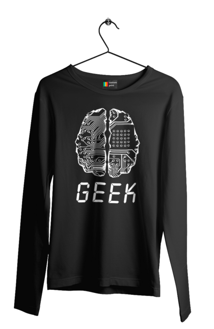 Чоловічий лонгслів з принтом "Гик Мозок". Айті, айтішник, гик, знання, інженер, кібер, кібернетика, кіборг, код, комп, комп’ютерник, кристал, мікросхема, мозок, програміст, професіонал, професссія, розробник, розум, чіп. 2070702
