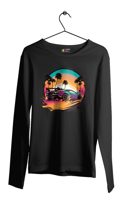 Чоловічий лонгслів з принтом "Ламборджині Сінтвейв". Авто, автомобіль, ламба, ламборджині, машини, сінтвейв. 2070702