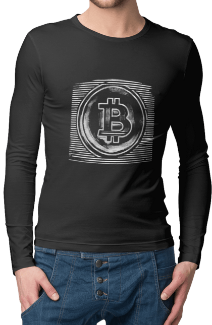 Men`s longsleeve with prints Bitcoin. Binary, bitcoin, crypto, currency, hacker, money, programmer. 2070702