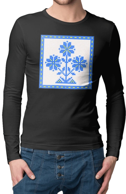 Жовто блакитна вишивка квіти