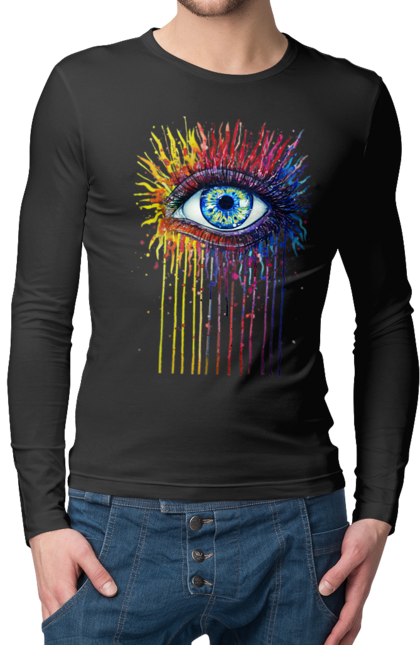 Чоловічий лонгслів з принтом "Барвисто Тече Око". Очей, фарби. 2070702