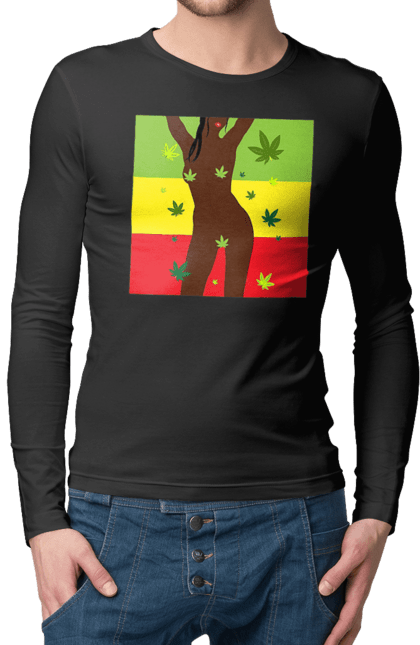 Чоловічий лонгслів з принтом "Гола Дівчина І Конопля". Гола, конопля, курити, сиськи. 2070702