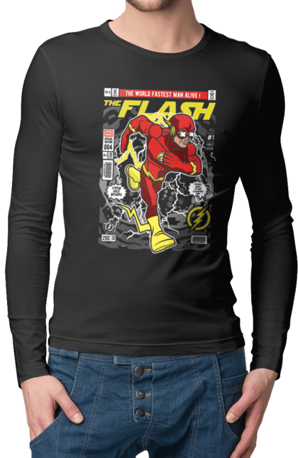 Чоловічій лонгслів з принтом "The Flash". Бетмен, комікси, комікси dc, спалах. Funkotee