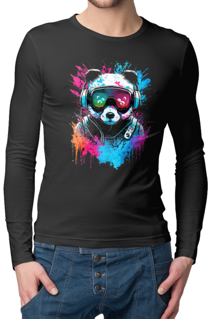 Чоловічий лонгслів з принтом "Панда в VR шолом". Віртуальна реальність, гік, панда, персонаж, шолом. 2070702