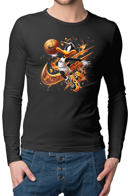 Men's longsleeve with prints Daffy Duck Nike. Cartoon, character, daffy duck, duck, looney tunes, merrie melodies, nike, warner brothers. 2070702