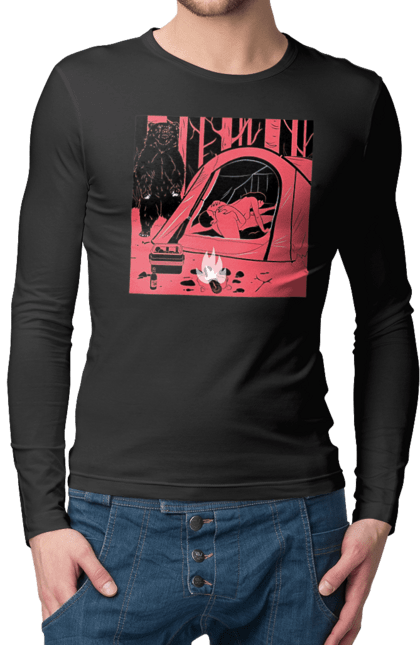 Чоловічий лонгслів з принтом "69 В Палатці". 69, ведмідь, ліс, палатка, секс. 2070702