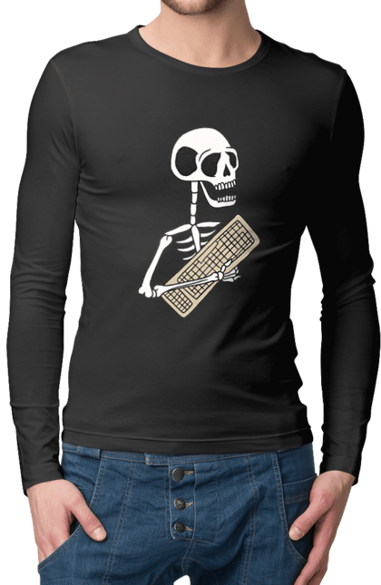 Чоловічий лонгслів з принтом "Вічний кодер". Ай ті, айтішник, бінарний, код, програміст, розробник, хакер. 2070702