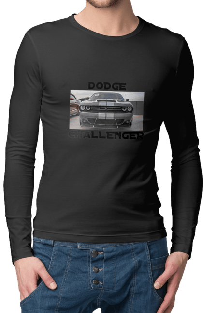 Чоловічий лонгслів з принтом "Додж челенджер". Автомобіль, американська легенда, додж челенджер, культове авто, масл кар, потужний автомобіль. 2070702