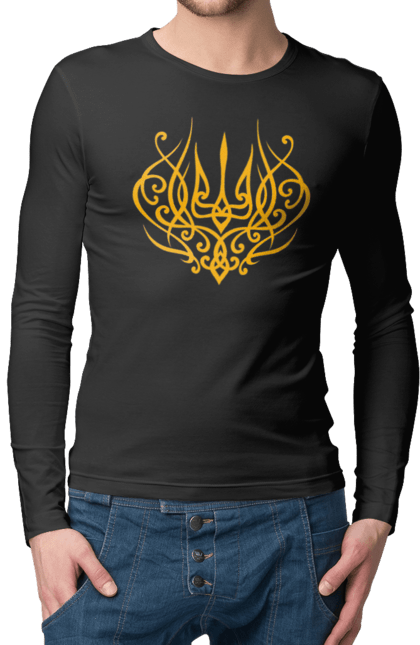 Чоловічий лонгслів з принтом "Герб України". Герб, герб україни, доброго вечора, з гербом україни, з тризубом, зсу, патріотична, прапор. 2070702