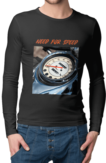 Чоловічий лонгслів з принтом "Мото 3". Байкер, дорогая, мотоцикл, ретро, скорость, спидометр, стиль жизни. 2070702