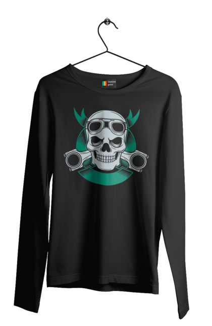 Чоловічий лонгслів з принтом "череп мотолюбитель". Байк, мото, окуляри, череп. 2070702