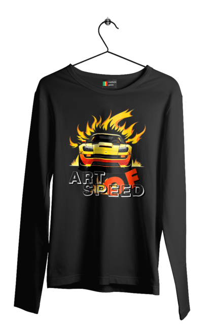 Чоловічий лонгслів з принтом "Машина у вогні". Автомобіль, вогонь, спортивна машина, спортивний автомобіль, швидкість. 2070702