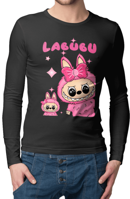 Чоловічий лонгслів з принтом "Лабубу". Іграшка лабубу, лабубу, лабубу кока кола, мерч лабубу, мила, рожева лабубу, смішна лабубу. 2070702