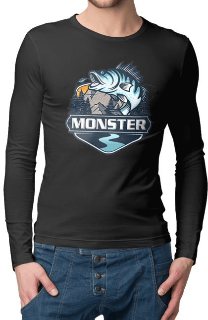 Чоловічий лонгслів з принтом "Рибалка". Монстер, рибак, рибалка, хоббі. 2070702