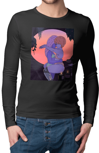 Чоловічий лонгслів з принтом "Фіолетові Дівчата Обіймаються". Захід, обійми. 2070702