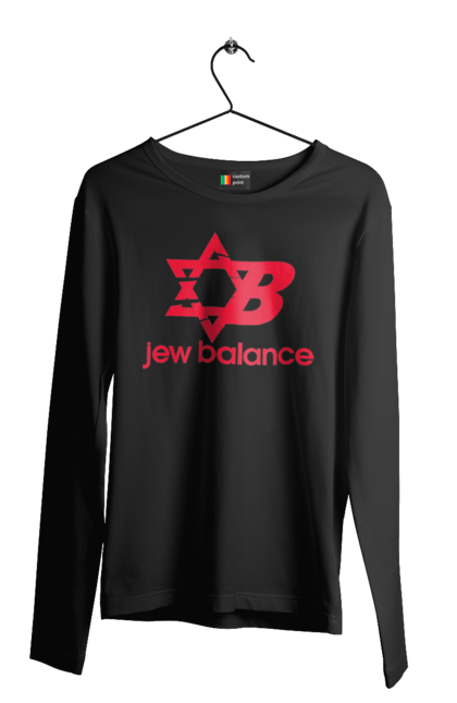 Чоловічий лонгслів з принтом "Jew Balance Red". New balance, гумор, еврейські, жарти, жартівливі, літні, прикольні, червоний. 2070702