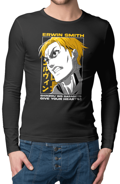 Чоловічій лонгслів з принтом "Атака титанів Ервін". Attack on titan, erwin, erwin smith, shingeki no kyojin, аніме, атака титанів, вторгнення гігантів, ервін, ервін сміт, манга. 2070702