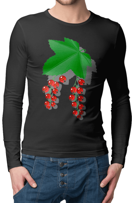Чоловічий лонгслів з принтом "Порічки Червоні". Делікатес, зріла, їжа, листя, літо, порічки, порічки червоні, смачно, смородина, стигла, урожай, червона, червона смородина, ягідка, ягода, ягоди. 2070702