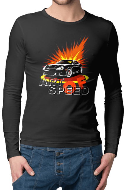 Чоловічий лонгслів з принтом "Швидкість". Авто, автомобіль, гонка, швидкість. 2070702
