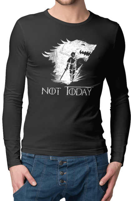 Men's longsleeve with prints Game of Thrones Arya. Arya, game, got, not today, stark, starks, thrones, tv show, wolf, wolves. 2070702