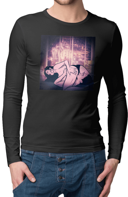 Чоловічий лонгслів з принтом "Дорослі Ігри На Тлі Міста". Гола, кохання, лизати, трусики. 2070702