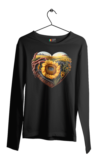 Чоловічий лонгслів з принтом "Символи України". Небо, поле, пшениця, символи україни, соняшник, україна. 2070702