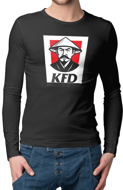 Чоловічий лонгслів з принтом "Korea Fried Dog". Бренди, гумор, жартівливі, кфц, літні, прикольні, смішні, фаст-фуд. 2070702