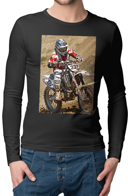 Чоловічий лонгслів з принтом "МОТОГОНЩИК". Мото, мотогонщик, мотоцикл, спорт, спортсмен. 2070702