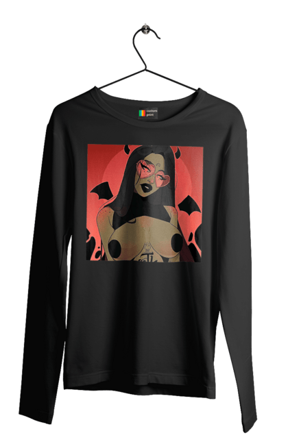 Чоловічий лонгслів з принтом "Диявол З Цицьками". Гола, диявол, сиськи. 2070702