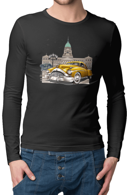 Чоловічий лонгслів з принтом "Автомобіль та архітектура модерн". Автомобіль, архітектура, модерн. 2070702