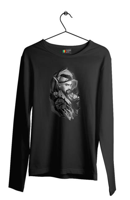 Чоловічий лонгслів з принтом "Козак". Вуса, квітки, козак, пістолет, справжній українець, чуб. 2070702