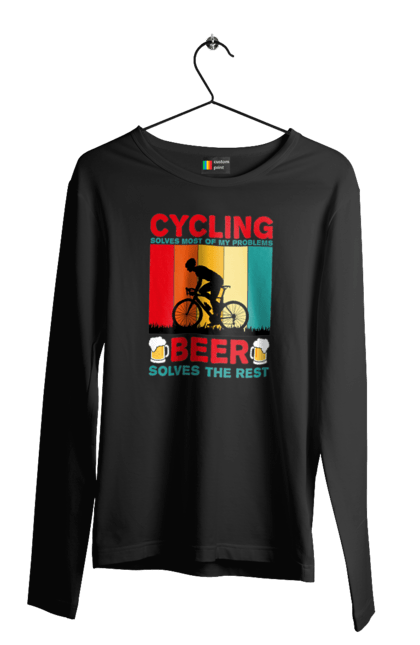 Чоловічий лонгслів з принтом "Cycling Beer". Алкоголь, брутальні, велосипед, веселі, для спортсменів, літні, пиво, спорт, чоловічі. 2070702